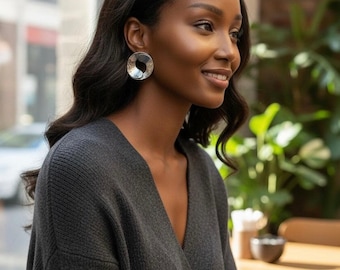 Oversized Hammered Silver Statement Stud Earrings, Modern Geometric Sculptural Jewelry