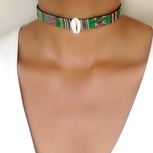 Cowrie shell choker - cowrie shell necklace - choker necklace - leather necklace - ethnic jewelry - cowrie - jewelry gift - christmas gift