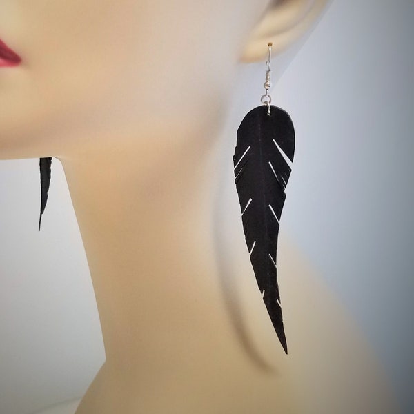 Up-cycled Inner Tube Feather Earrings