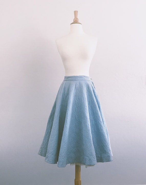 Vintage Circle Skirt with Pettiskirt, Quilted Blue