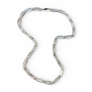 Vintage Clear Faceted Glass Bead Necklace, 34” Long, Rectangular Beads, Opera
