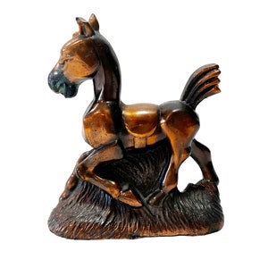Vintage Metal Horse Figurine, 4&quot; Coppery Bronze Pony, Colt Figure
