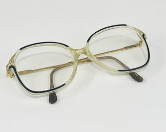 Vintage Eyeglass Frames, Oversized Eyeglasses, Pale Yellow and Black Plastic