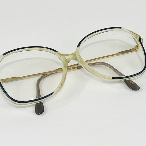 Vintage Eyeglass Frames, Oversized Eyeglasses, Pale Yellow and Black Plastic