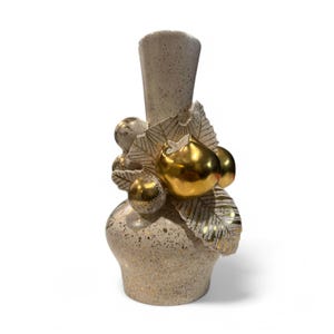 Vintage MCM Vee Jackson California Pottery Speckled 7" Vase, AS IS Pomegranate