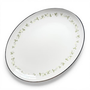Vintage Noritake Cornelia 12.5" Oval Serving Platter, White Flowers Vine