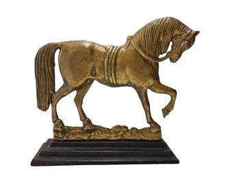 Antique Brass Hearth Horse Statue Figurine Fireplace Decoration Doorstop Bookend