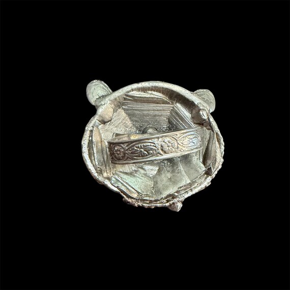 Chunky Silver Tone Cat Face Statement Ring Adjust… - image 2