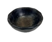 Antique Hand Hewn Wood Bowl, 5 quot Treen Herb Chopping or Dairy Bowl, Dark Stain, 19th Century
