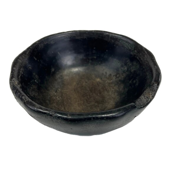 Antique Hand Hewn Wood Bowl, 5" Treen Herb Chopping or Dairy Bowl, Dark Stain, 19th Century