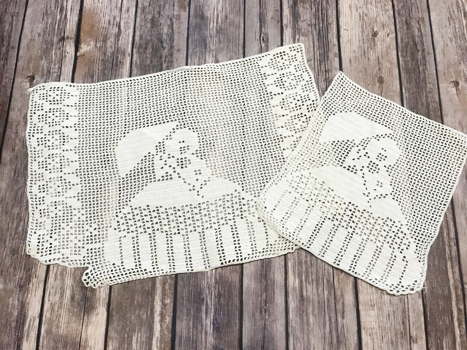 2 Vintage Armrest Doilies Crocheted Armchair Doilies Girl Etsy