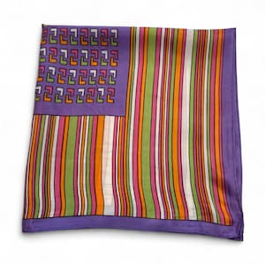 Vintage Mod Striped 23&quot; Square Scarf, Purple Green Orange Pink Geometric 70s