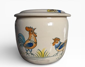 Vintage Mid-Century Hand-Painted Rooster Cookie Jar, Farmhouse Kitchen Crock