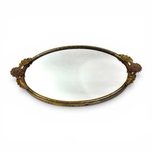 Vintage Matson Oval Mirrored Vanity Tray, Hollywood Regency, Daisy Handles 10"
