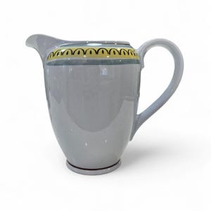 Vintage Arabia of Finland MCM Crown Band Pitcher Handpainted, Light Blue & Yellow Trim – AS IS, 6.75"