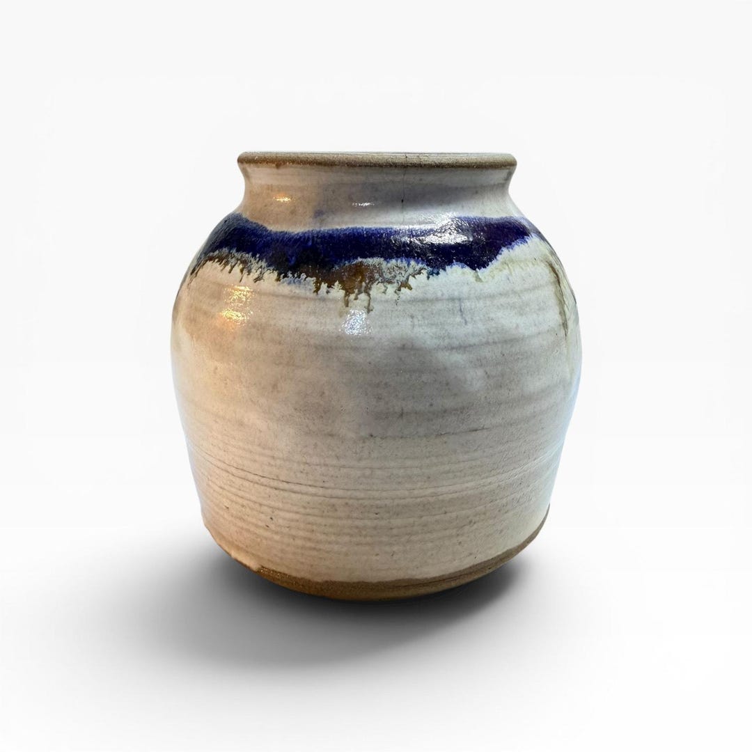 Signed Studio Pottery Vase, Cobalt Blue Drip Glaze Stoneware Vessel ...