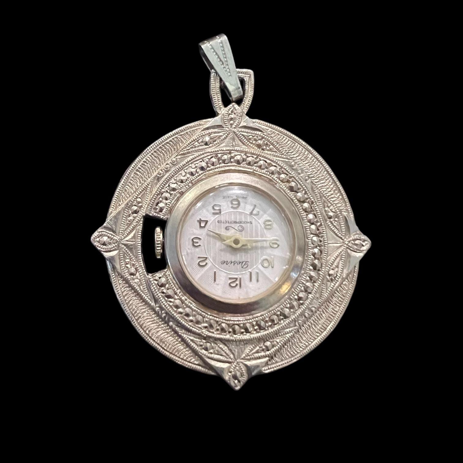 Vintage Desire Swiss Made Watch Necklace Pendant, Faux 