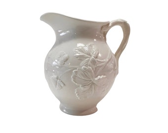 Vintage Mintons 18th Century Staffordshire Salt Glaze Creamer, 4" Embossed Strawberry Pitcher