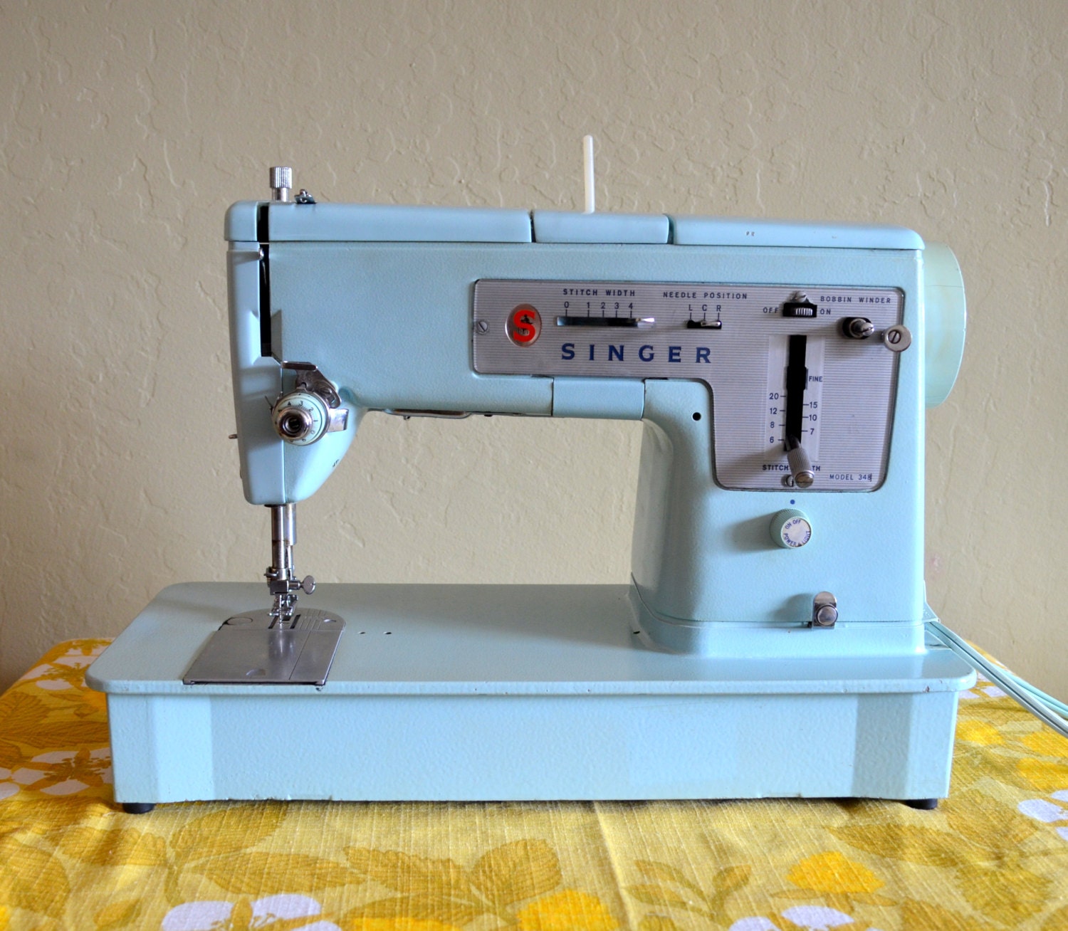 Vintage Light Blue Singer Sewing Machine Model 348