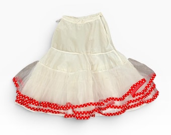 Vintage Red White Polka Dot Crinoline Petticoat, Girls Size 11 12, Rockabilly