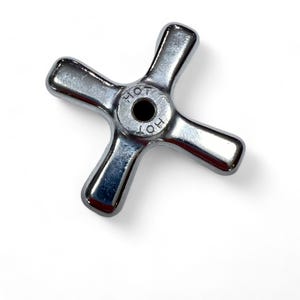Vintage 2.5" Chrome Metal Hot Water Faucet Handle Knob