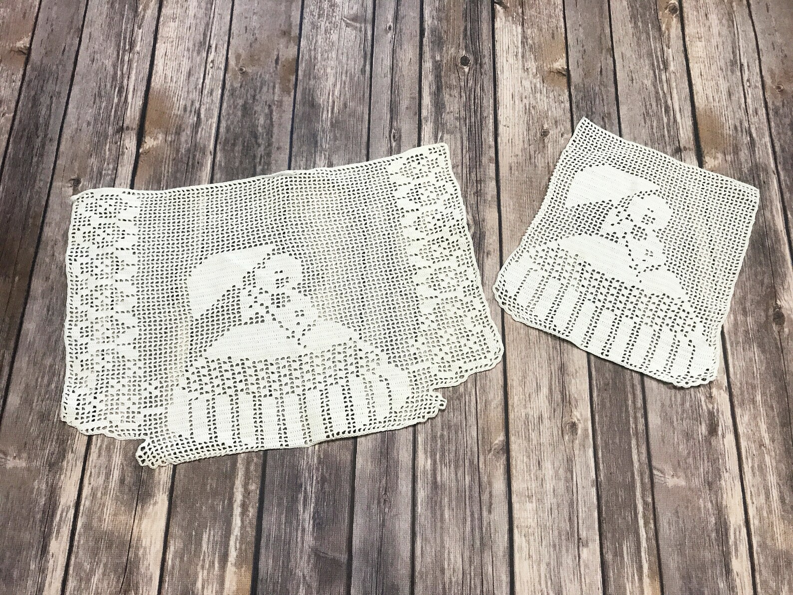 2 Vintage Armrest Doilies Crocheted Armchair Doilies Girl Etsy