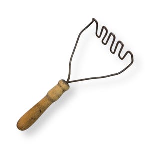 Vintage Potato Masher, Wood Handle, Primitive Kitchen Tool, circa 1930s-1940s