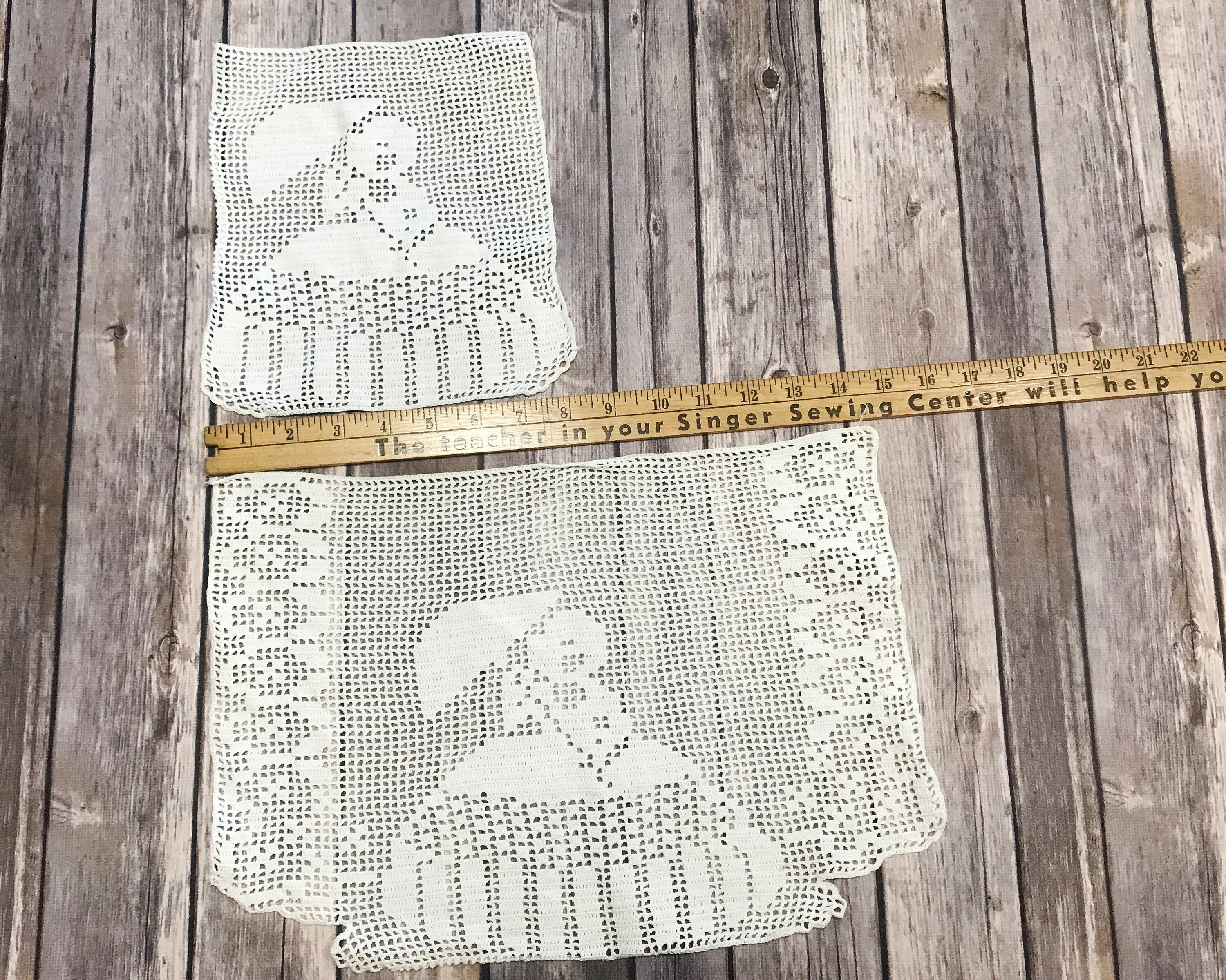 2 Vintage Armrest Doilies Crocheted Armchair Doilies Girl Etsy