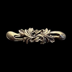 Vintage Antiqued Bronze Tone Brooch Pin Art Nouveau Revival Scroll Leaf Design