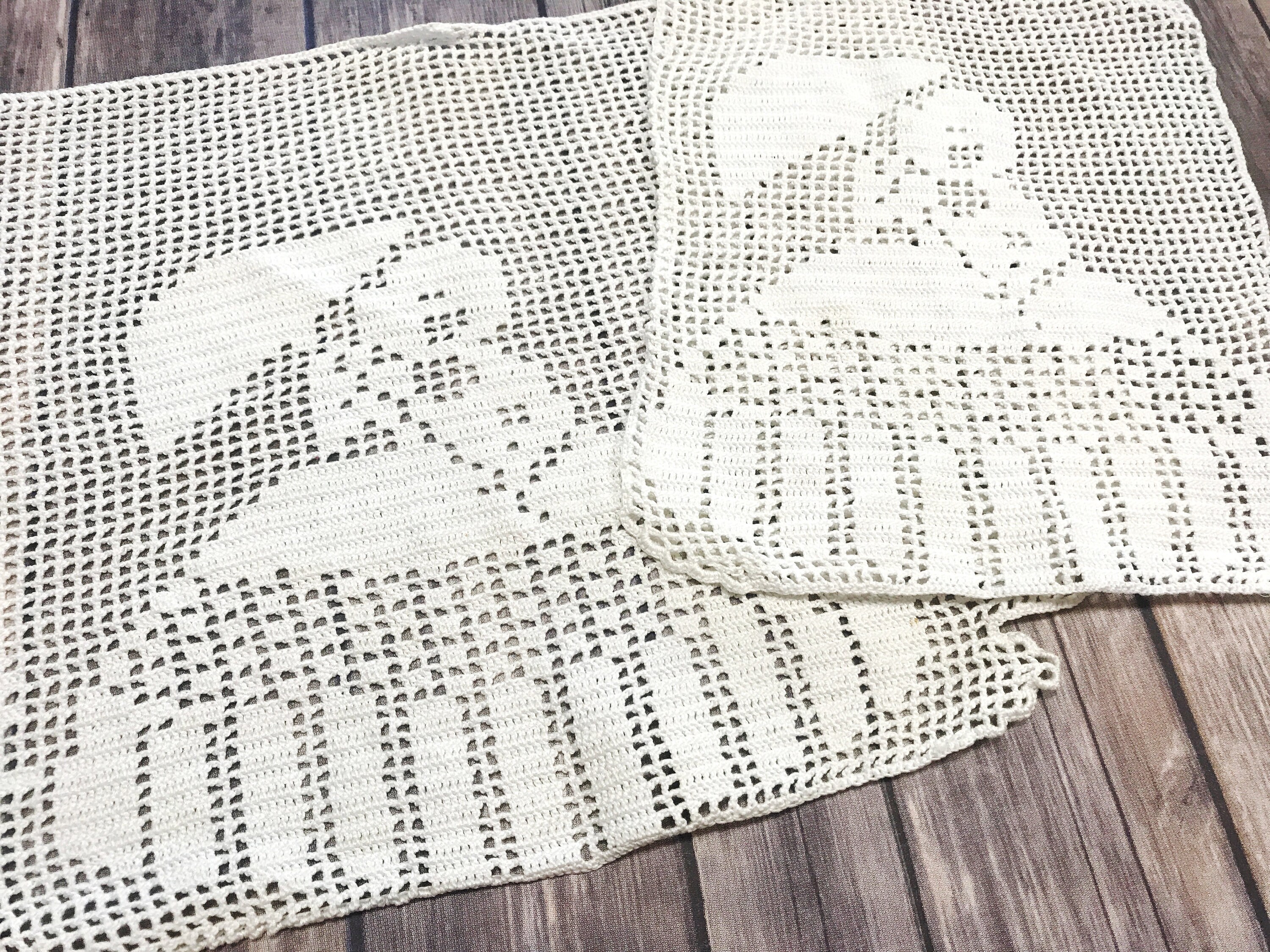 2 Vintage Armrest Doilies Crocheted Armchair Doilies Girl Etsy