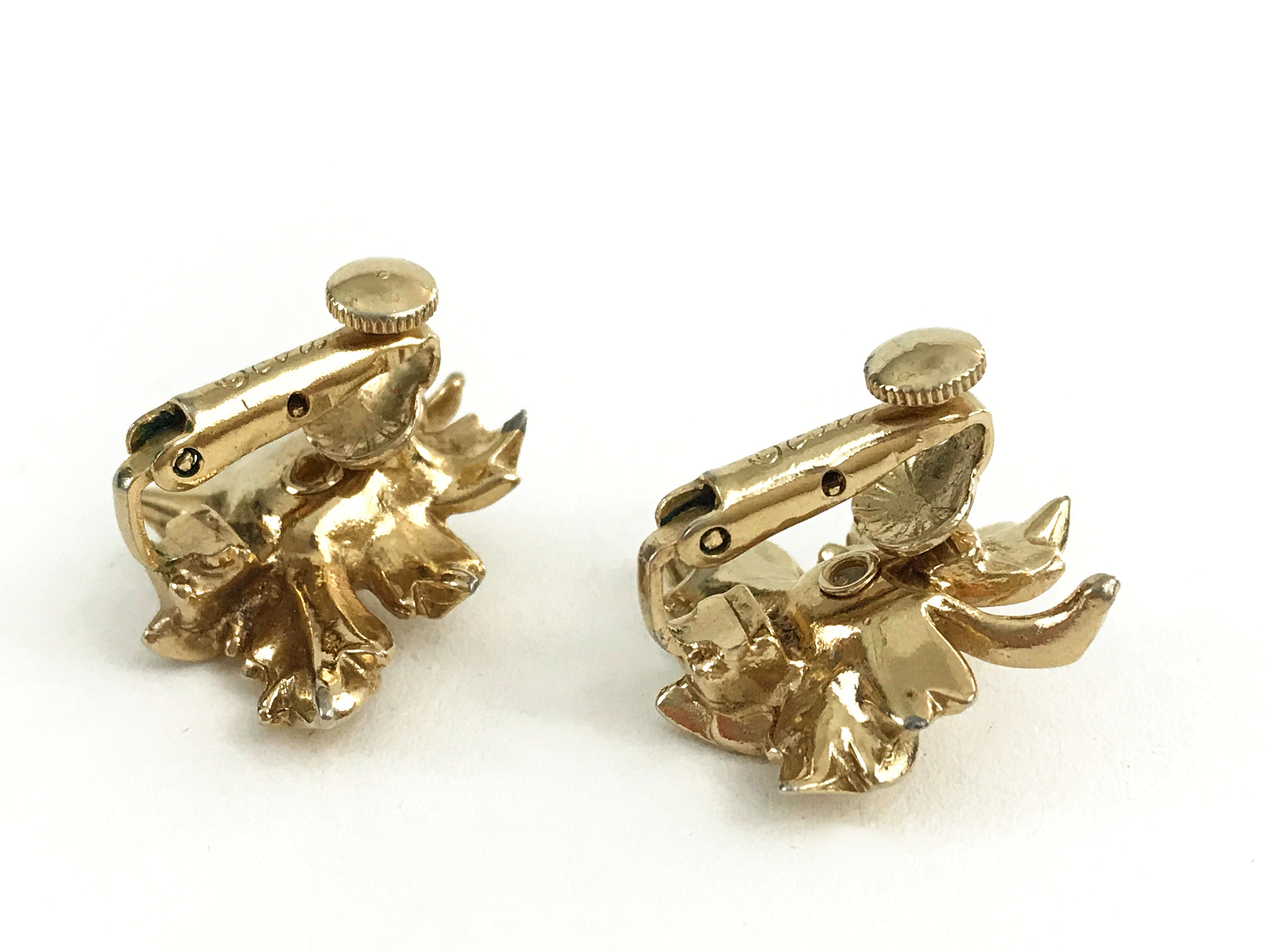 Vintage Coro Earrings Gold Tone Leaf Earrings with Rhinestone | Etsy