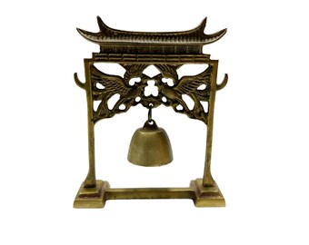 Vintage Brass Pagoda Asian Temple Bell Gong, Bird Phoenix Design, No Striker