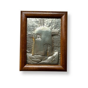 Repoussé Metal Windmill Art, Artist Signed Paula Joaquim 2000, Framed 7" x 9"
