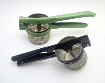 Vintage Potato Ricer, Choice of Green (SOLD) or Black Handle, Metal Potato Masher, Universal Potato Masher, c 1930s-1940s