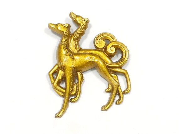 Vintage Art Deco Dog Pin, Golden Plastic or Cellu… - image 1