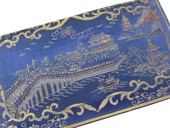 VTG Chinoiserie Blue Silk Brocade Clutch Purse or… - image 2