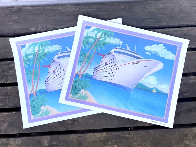 Vintage Carnival Cruise Lines Placemat Print Holiday Ship Set Of 4 Souvenir Circa 1980s 1990s