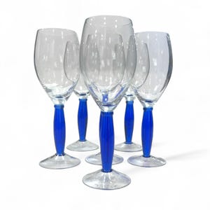 Set of 6 Blue Stem Wine Glasses, Clear Bowl 12 oz Capacity 8.75&quot; Tall