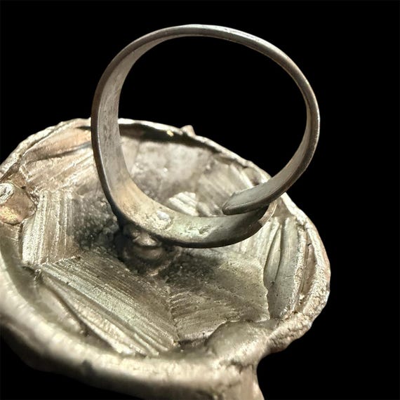 Chunky Silver Tone Cat Face Statement Ring Adjust… - image 4