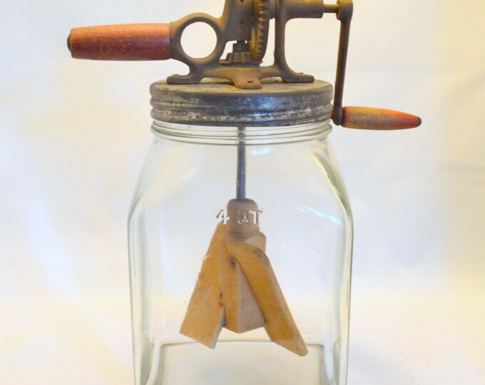 Antique Hand Crank Butter Churn Paddle Churn 4 Qt Glass Jar Etsy