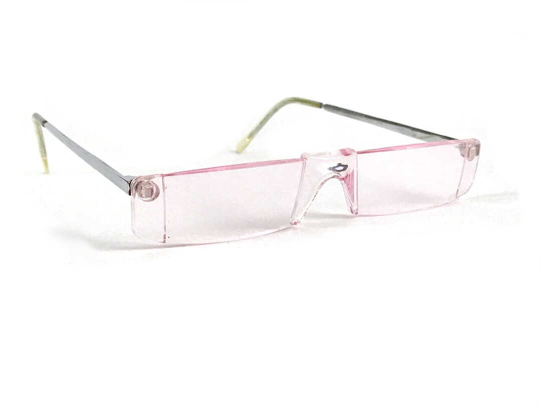 Vintage Reading Glasses Pink Frameless Rectangular Lenses Etsy