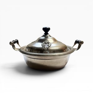 Vintage Silverplate Covered Serving Dish w/ Lid, Round Casserole Server, AS IS