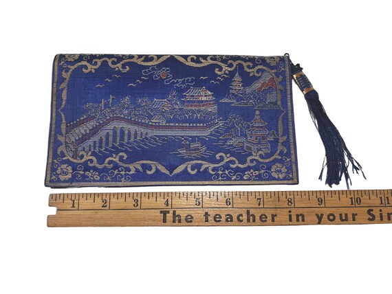 VTG Chinoiserie Blue Silk Brocade Clutch Purse or… - image 10