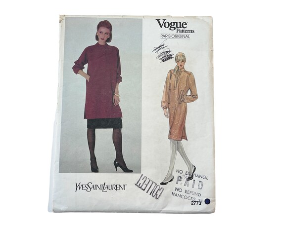 Vintage Vogue 2773 Sewing Pattern W/ Label Yves Saint Laurent - Etsy