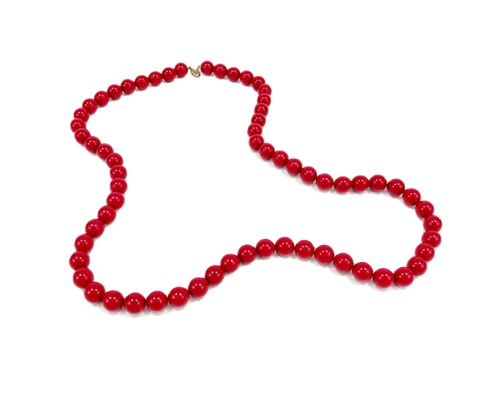 Vintage Cherry Red Plastic Bead Necklace Long 30 Single Etsy