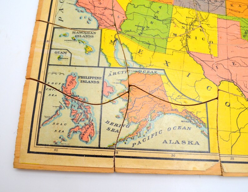 antique united states map wood puzzle milton bradley