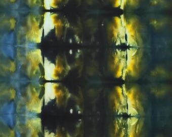 Deep Moss Green, Goldenrod Yellow and Cornflower Blue, One-of-a-Kind Artisan-Dyed Fabric