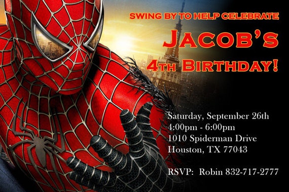 Invitación de cumpleaños de Spiderman x o x tamaño de spiderman Invitación de cumpleaños de Spiderman x o x tamaño