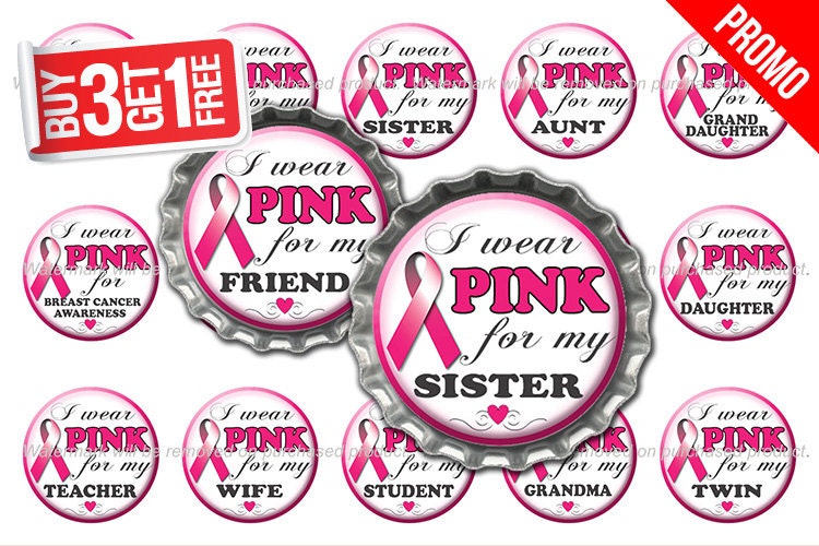 Breast Cancer Awareness Bottle Cap Images 1 Inch Size Etsy