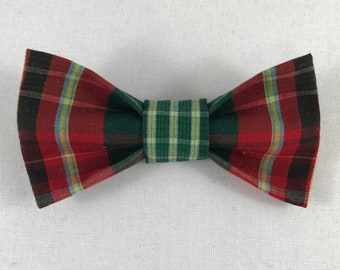 Red and Green Plaid Cat Bow tie, Christmas Cat tie, Cat Bow tie collar